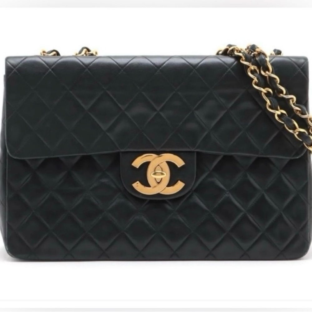 Authentic CHANEL JUMBO XL black lambskin single flap classic bag 24k gold - Picture 2 of 16